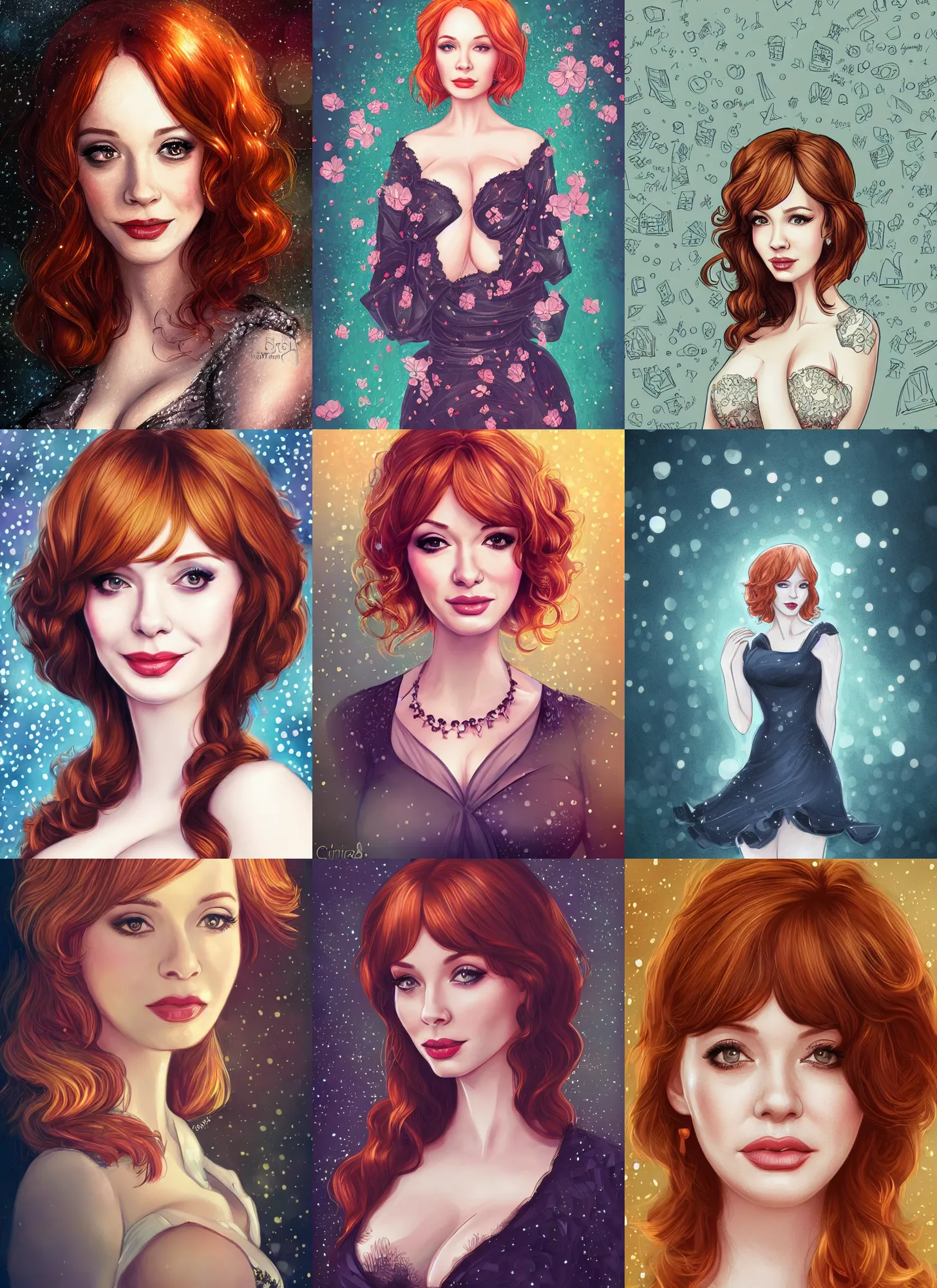 Prompt: Christina Hendricks, bokeh, elegant, highly detailed, short focus, illustration, RossDraws