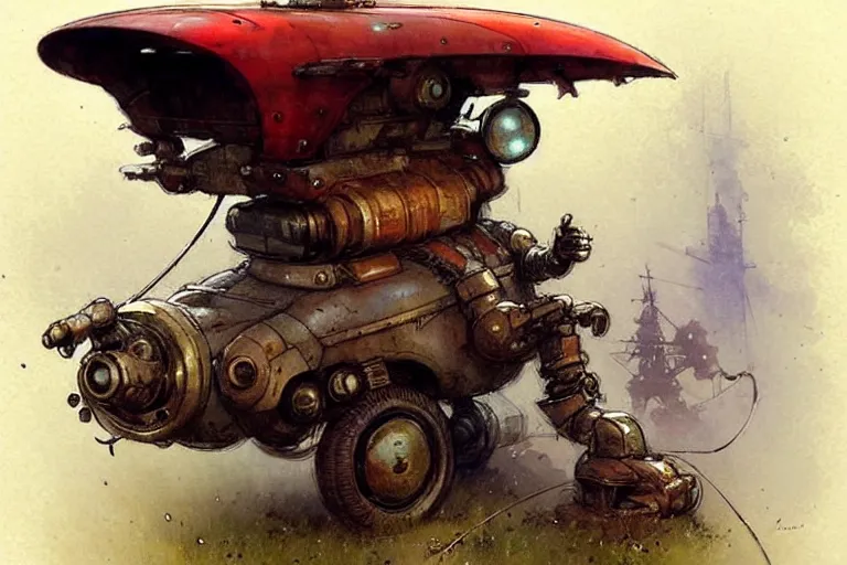 Image similar to adventurer ( ( ( ( ( 1 9 5 0 s retro future robot mouse mecha wagon house. muted colors. ) ) ) ) ) by jean baptiste monge!!!!!!!!!!!!!!!!!!!!!!!!! chrome red