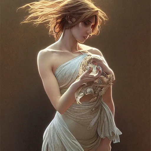 Image similar to ultra realistic illustration, a painting of genderbent tim henson from polyphia, intricate, elegant, highly detailed, digital painting, artstation, concept art, smooth, sharp focus, illustration, art by artgerm and greg rutkowski and alphonse mucha