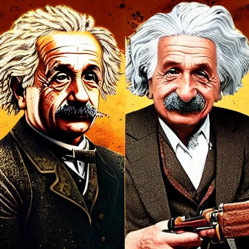 Image similar to Albert Einstein and red dead redemption 2 4k detailed super realistic