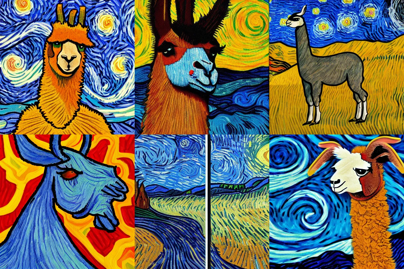 Prompt: Knife fight llama in the style of van gogh, detailed, 4k