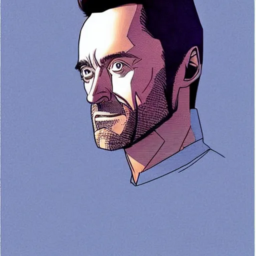 Image similar to “ hugh jackman retro minimalist portrait by jean giraud, moebius starwatcher comic, 8 k ”