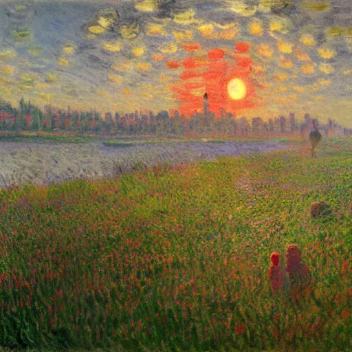 Prompt: A sunny day by Simon Stålenhag and Claude Monet