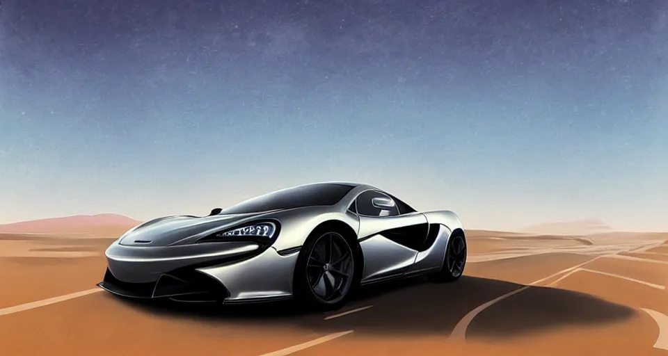 Prompt: mclaren in desert highway, digital art,ultra realistic,ultra detailed, ultra wide Lens, art by greg rutkowski