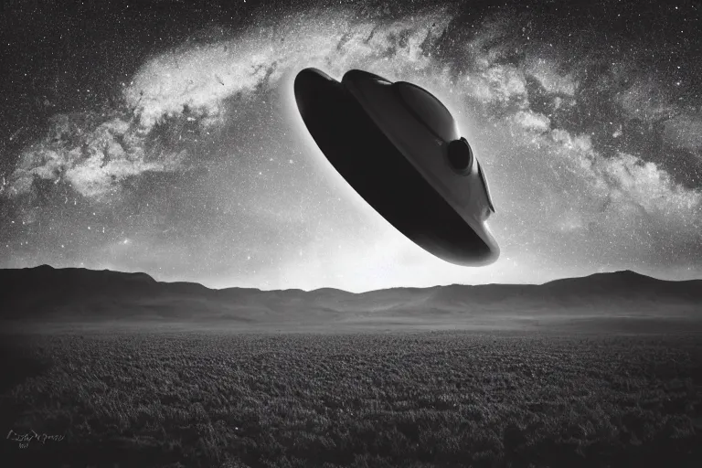 Image similar to alien space ship invading earth in the style of ansel adams, black and white, old, master photography by ansel adams