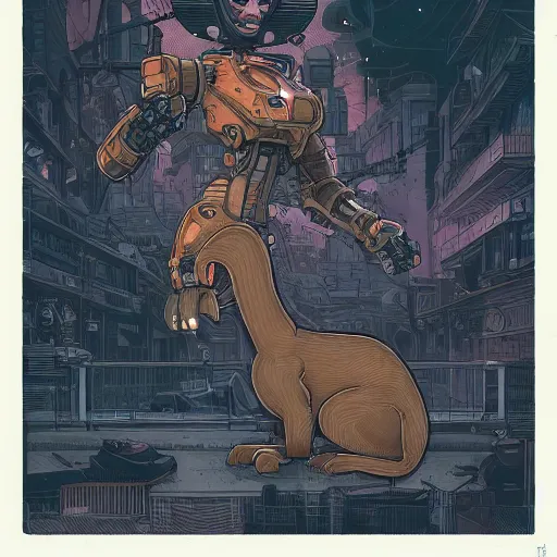 Image similar to a cat with a robot llustrated by laurie greasley, dan mumford, peter mohrbacher, hyper detailed, trending on cg society, crisp