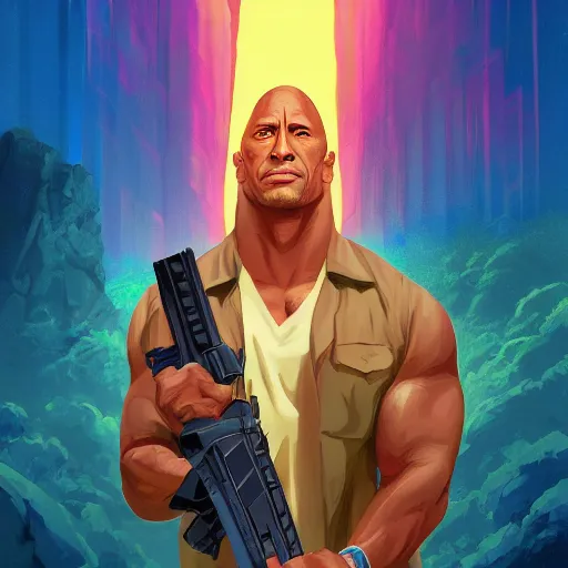 Image similar to dwayne johnson hunts for evil obama, digital painting, artstation, ristan eaton, victo ngai, artgerm, rhads, ross draws, anime styled