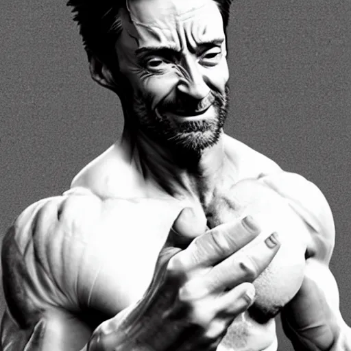 Prompt: Hugh Jackman giving you the middle finger, artstation