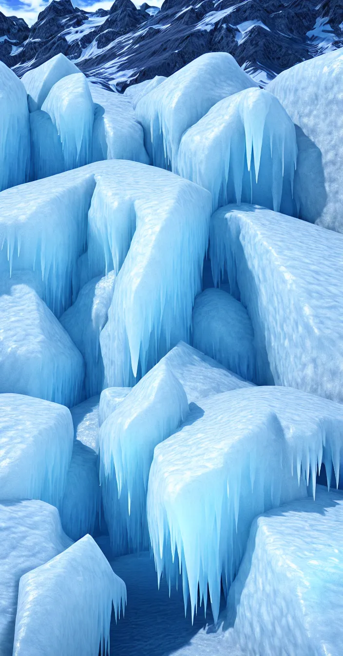 Prompt: realistic photo of ice mountains are melting due to global warming effects, very sharp focus, 3 d octane render, in the style of greg rutswoski, very hyper realistic, highly detailed, fantasy art station