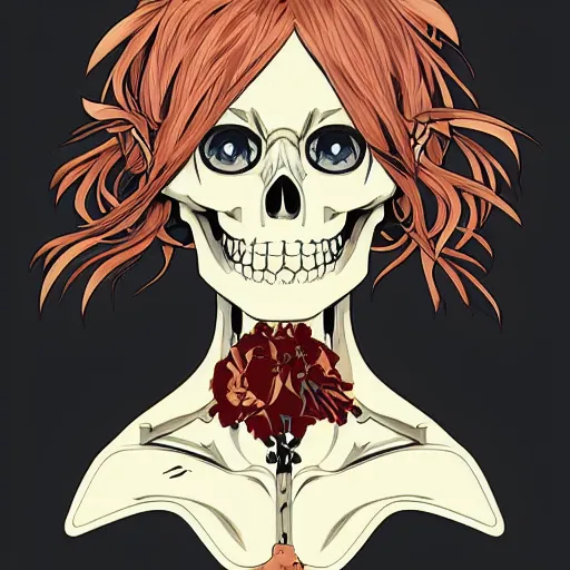 Prompt: anime manga skull portrait girl female skeleton illustration artstation vector art Geof Darrow and Ashley wood and alphonse mucha pop art nouveau intricate