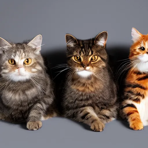 Image similar to a highly detailed photo of multiple furry cats, they are inside a big bag, gray background, studio lighting, 4 k, 8 k