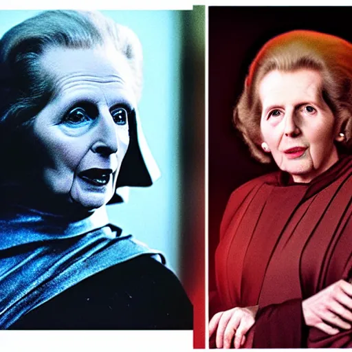 Prompt: margaret thatcher as darth sidious, photorealistic, 8k