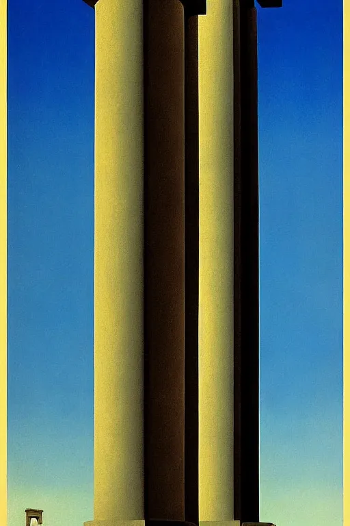 Image similar to surreal greek doric column brutalist spomenik structure, Bauhaus Poster by Richard Corben by René Magritte, surrealism