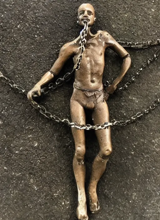 Image similar to Image on the store website, eBay, Full body, 80mm resin figure model of a slaves chained to a stone wall.