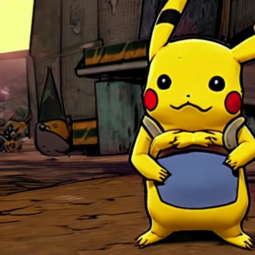 Prompt: Pikachu in borderlands 2 setting