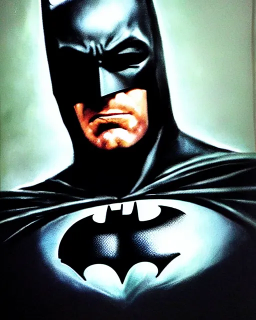 Image similar to batman ben affleck, airbrush, drew struzan illustration art, key art, movie poster