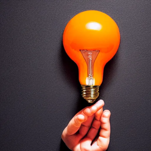 Prompt: a battery made from an orange, powering a lightbulb, photograph by caleb charland