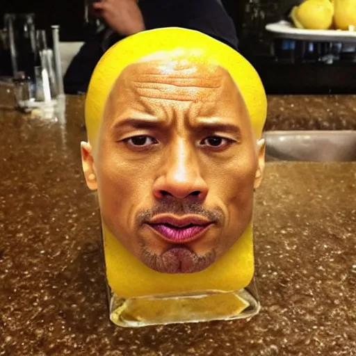 Prompt: a lemon in the shape of Dwayne Johnson's head