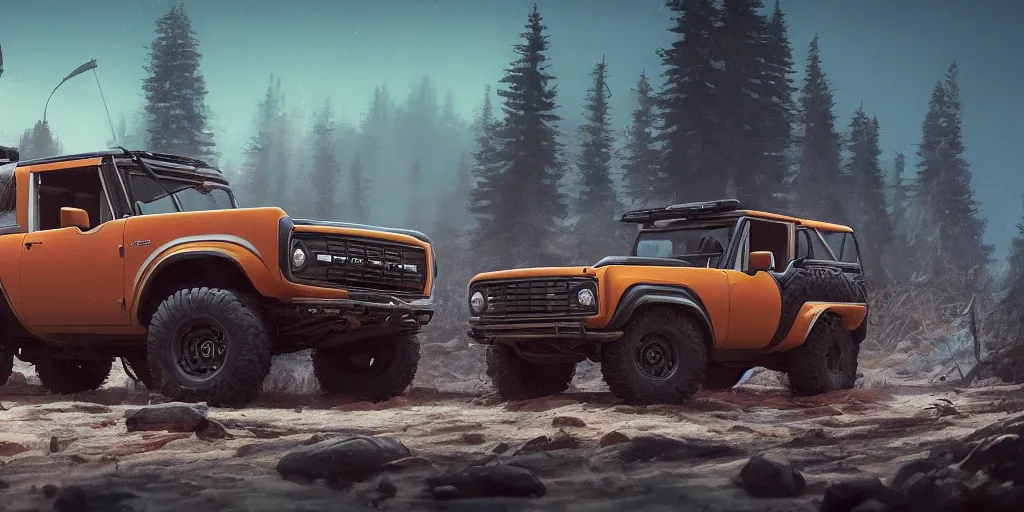 Prompt: 2022 ford bronco, an epic fantasy, dramatic lighting, cinematic, establishing shot, extremely high detail, photorealistic, cinematic lighting, artstation, by simon stalenhag, horizon forbidden west