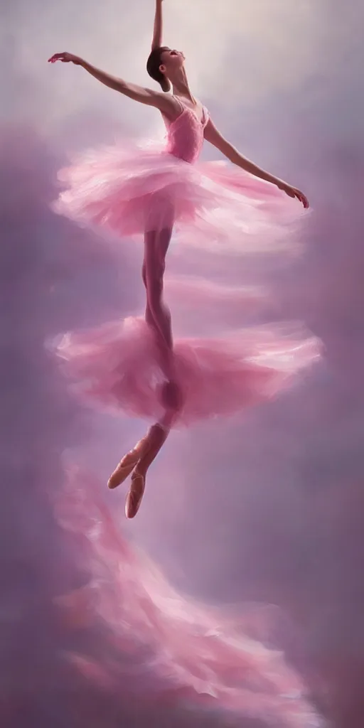 Image similar to prima ballerina dancing in the wind, beautiful, ethereal, gorgeous, volumetric lighting, elegant, fluid, pink, highly detailed oil painting, digital painting, concept art, highly detailed, smooth, sharp focus, illustration, limited color palette, atmosphere and tension, trending on artstation
