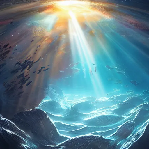 Image similar to Atlantis, underwater, crepuscular rays, digital art, trending on artstation