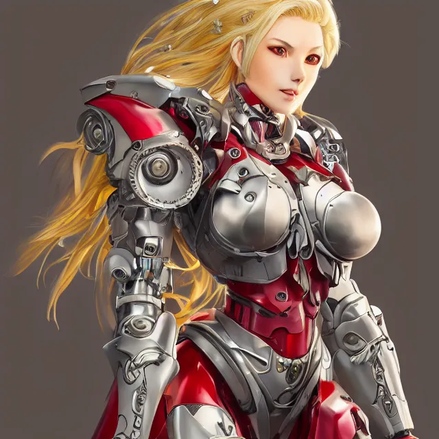 Prompt: studio portrait of lawful good colorful female holy mecha paladin absurdly beautiful, elegant, mature sentient blonde gravure idol, ultrafine hyperrealistic detailed face illustration by kim jung gi, highly detailed faces, intricate linework, sharp focus, bright colors, matte, octopath traveler, unreal engine 5 highly rendered, global illumination, radiant light, intricate environment