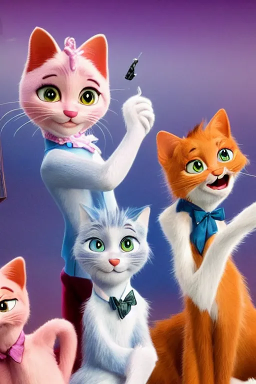 Prompt: aristocats movie poster, cgi, cinema, realistic, cats