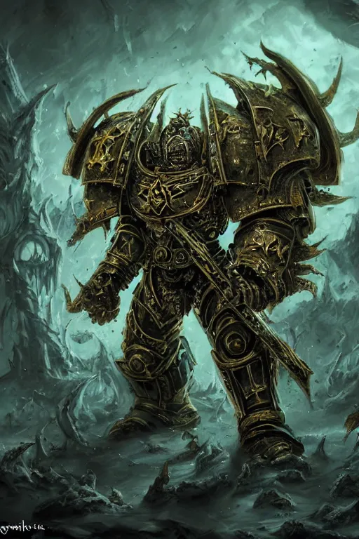 Image similar to chaos space marine, fantasy, warhammer, highly detailed, digital art, sharp focus, trending on art station, nurgle