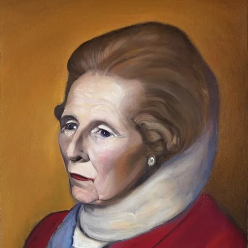 Image similar to margaret thatcher as a 1 2 th century peasant in england, painting, oil on canvas, restored, art, detailed