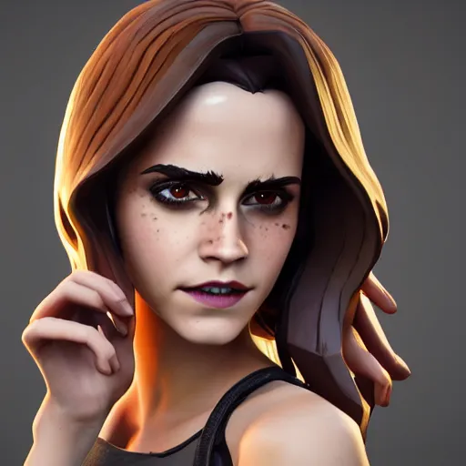 Image similar to full body textured film grain eye shadow smoky eyes fashion model face emma watson as a fortnite character cgsociety octane render unreal engine redshift render trending on artstation trending on artstation render blender behance cg superhero