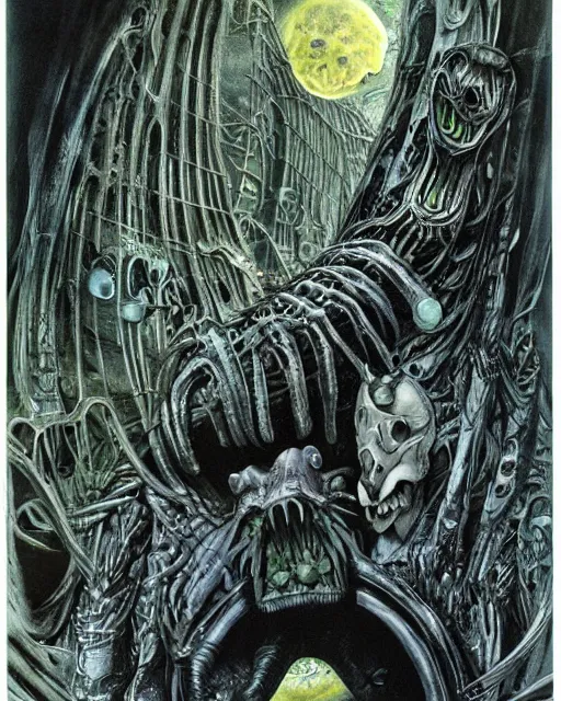 Image similar to artwork by hr giger, by roger dean, by yoshitaka amano