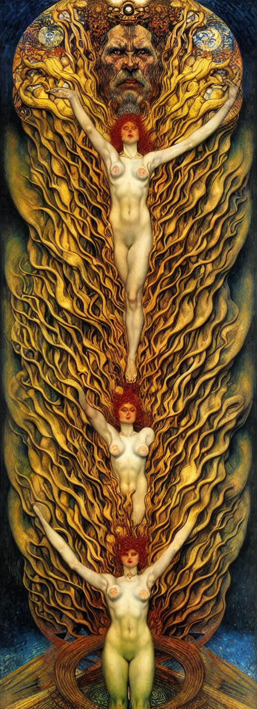 Image similar to Divine Chaos Engine by Karol Bak, Jean Delville, William Blake, Gustav Klimt, and Vincent Van Gogh, symbolist, visionary