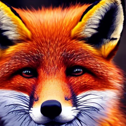 Prompt: woman - fox hybrid, fox ears and fox facial features, furry face, close - up, headshot, detailed, symmetric