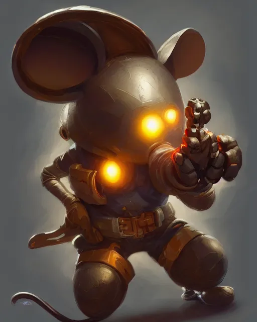 Prompt: a tiny mouse with a huge power glove, bust shot, smooth, intricate, elegant, power aura, digital painting, artstation, concept art, sharp focus, illustration, art by justin gerard and josan gonzalez, high contrast