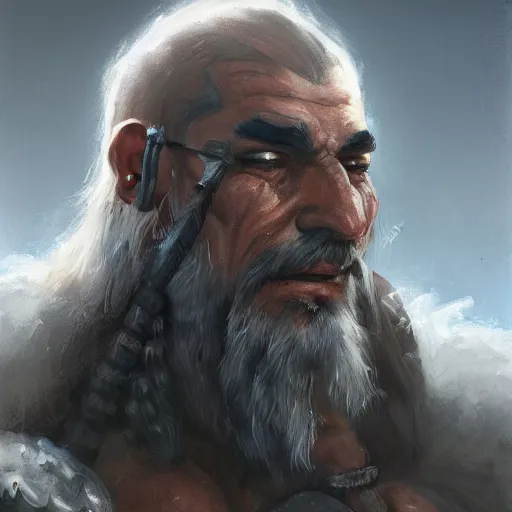Image similar to portrait old barbarian warrior with face tattoo and trucker mustache, 8 k, trending on art station, by tooth wu and greg rutkowski