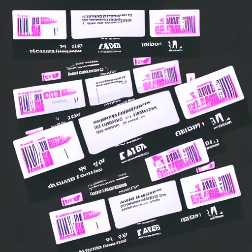 Image similar to vector graphic design of pale pink airline tickets that read “ to the metaverse ” in bold text, alien ar code and e - ink display, highly detailed, no noise, coherent language