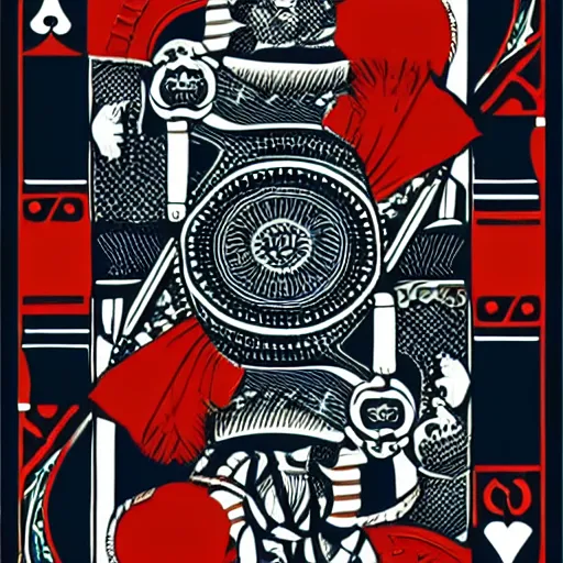 Image similar to one playing card with symbols and sceneries by peter klasen, artstation