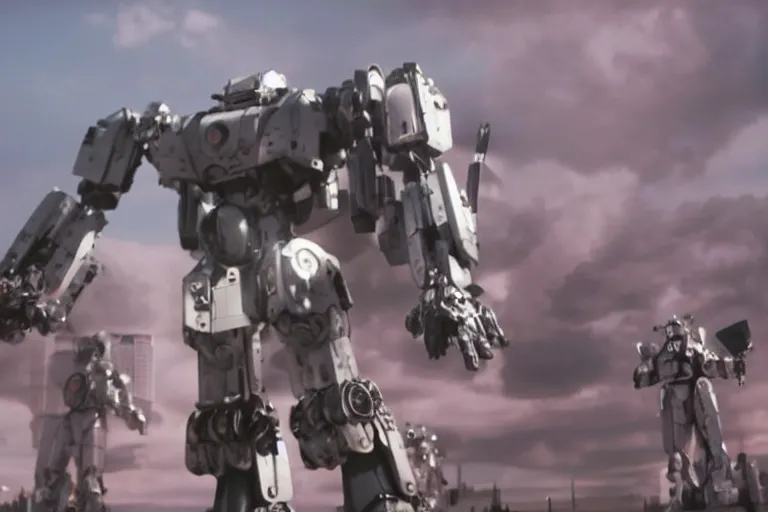 Image similar to 4 k footage from live action sci - fi film about mecha hello kitty, action shot, giant robot hello kitty