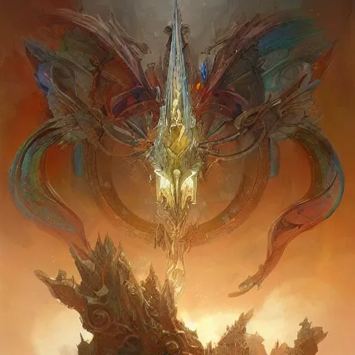 Image similar to god shatterng mirrors reflecting everything, unicorndragon insanely detailed and intricate by peter mohrbacher and craig mullins