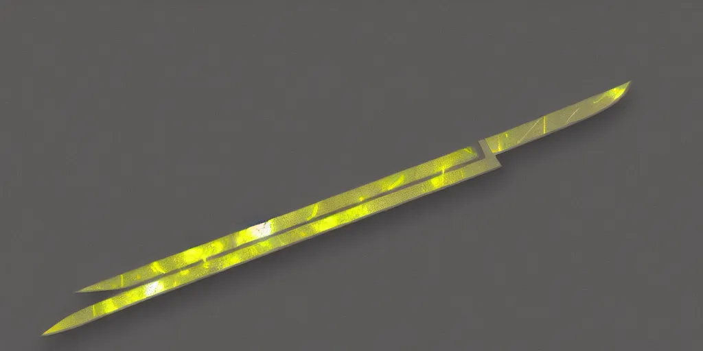 Image similar to silver sword with its blade covered in glowing yellow sigils, realistic, high quality, artstation, concept art