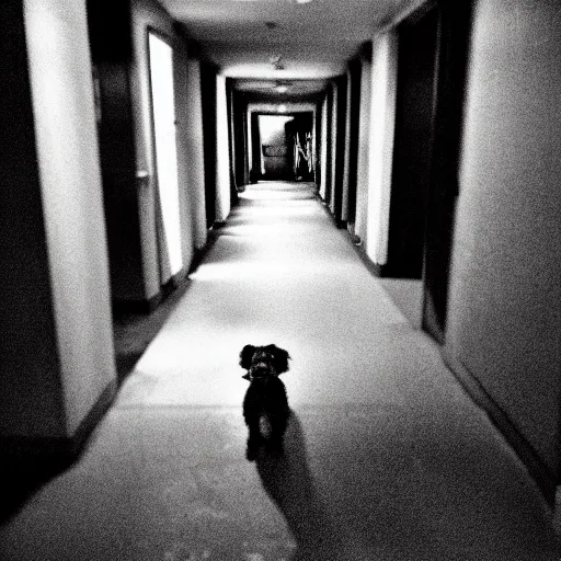 Image similar to “terrifying dog in dark hallway”