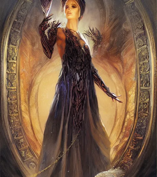 Image similar to a detailed painting of a fantasy priestess, art by karol bak and mark brooks and greg rutkowski, centered