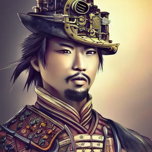 Prompt: “ color photo of a steampunk samurai, hd, photorealistic ”