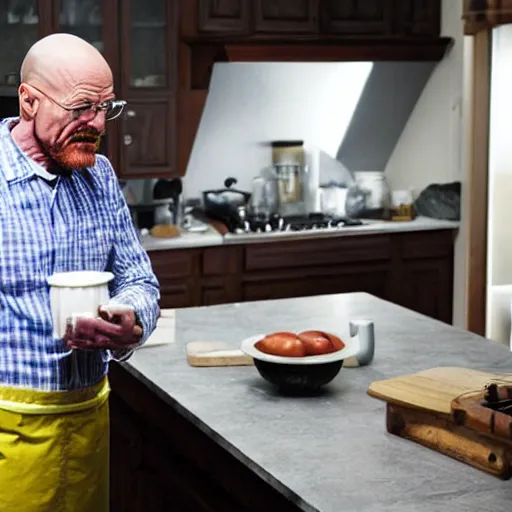 Image similar to Walter white working in a kitchen