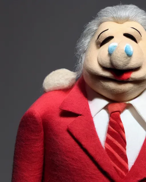 Image similar to milos zeman as a muppet. highly detailed felt. hyper real photo. 4 k.