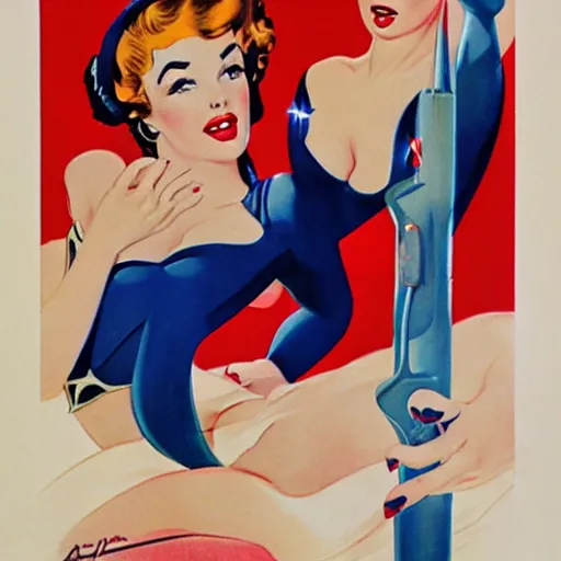 Prompt: a pinup by alberto vargas and loish.