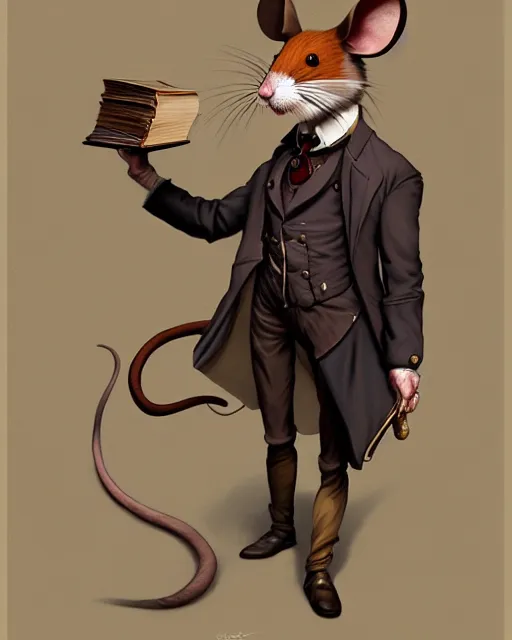 Image similar to anthropomorphic art of a detective mouse, victorian inspired clothing by artgerm, victo ngai, ryohei hase, artstation. fractal papersand books. highly detailed digital painting, smooth, global illumination, fantasy art by greg rutkowsky, karl spitzweg