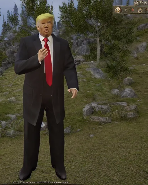 Image similar to a portrait of Donald Trump as an Elder Scrolls Oblivion character, rendered in CryEngine