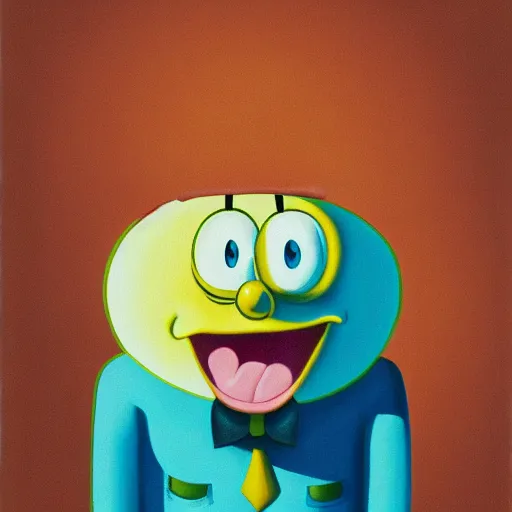 Image similar to beautiful portrait of spongebob squarepants, painted by rene magritte, highly detailed, trending on artstation