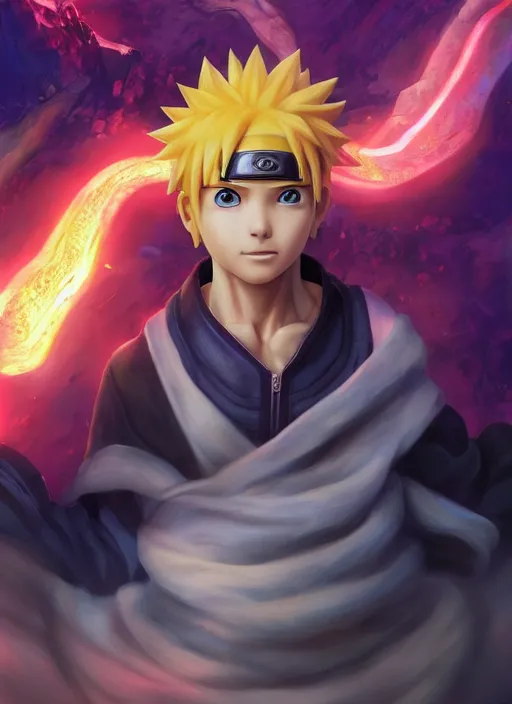 Prompt: ( ( ( hyperrealist cg an epic fantasy comic book styled portrait painting of naruto ) ) ) by mike campau, fantasy, photorealistic, octane render, vibrant colors, unreal engine, dynamic lighting, perfect factions, very detailed faces, trending on artstation, poster, volumetric lighting, 4 k, award winning